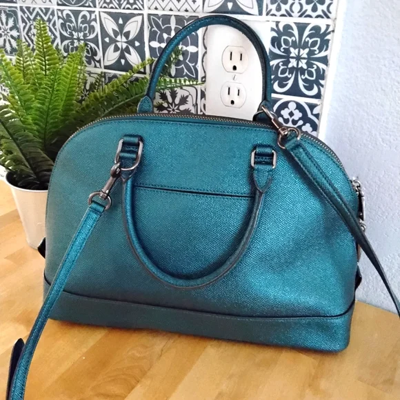 RARE EUC COACH SATCHEL TEAL LEATHER - Picture 2 of 4